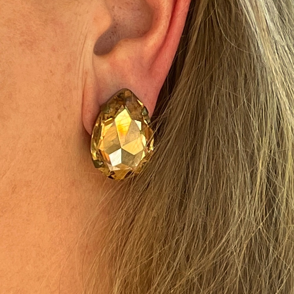 Large Frangos Crystal Clip Earrings Signed